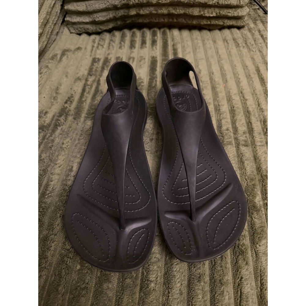 Crocs Womens 9 Black Sexi Flip Sandal T-Strap Flat Thong Minimalist